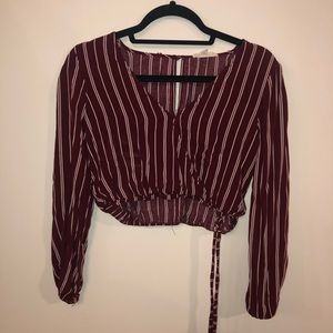 Cropped striped long sleeve blouse